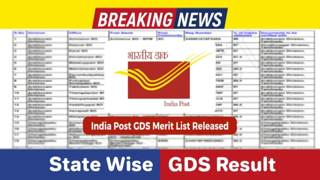 India Post GDS Merit List Released Breaking News Banner with Logo