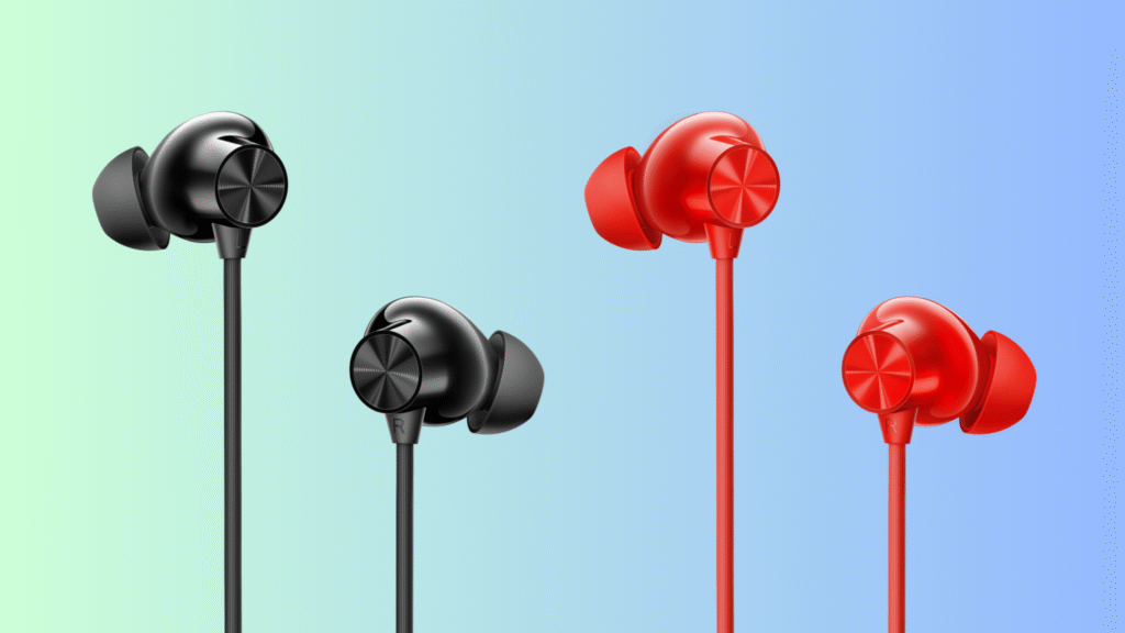 "OnePlus Bullets Wireless Z3 in red and black color options with neckband design"