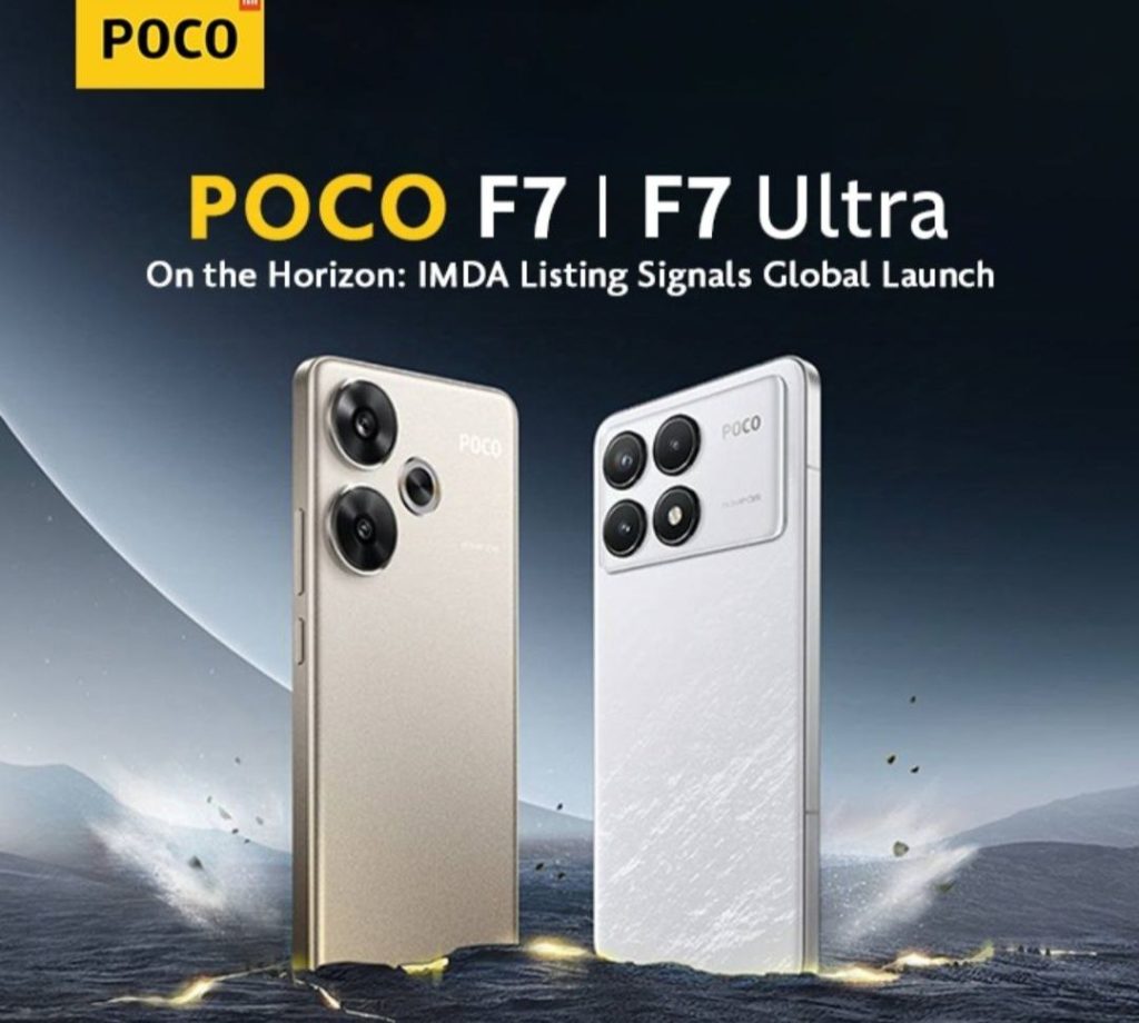 Poco F7 5G smartphone in three color variants with dual camera design